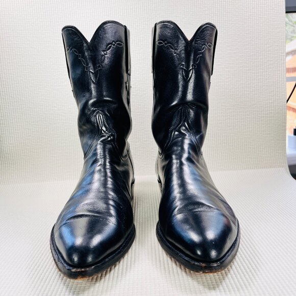 Lucchese Made In USA Vintage L8504 Roper Boots Smooth Black Mens Size 12 D - Picture 4 of 11